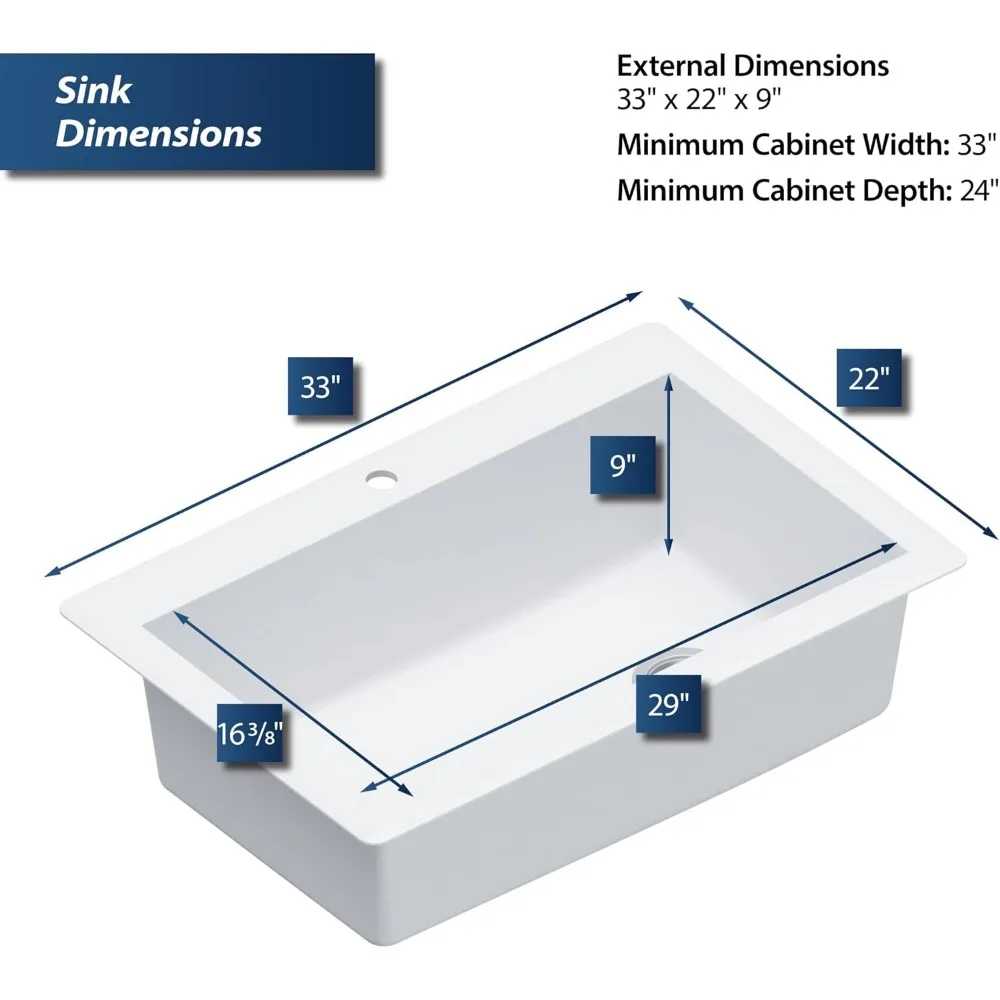 Karran QT-670 Évier de cuisine à cuvette simple composite de quartz de 33 pouces, blanc