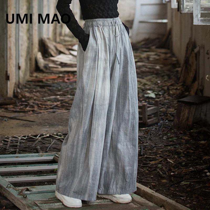 UMI MAO Cotton Ramie  Trousers Women's New Style Handmade Tie Dyeing Loose Pants Soft Casual Versatile Women Wide Legs Pants