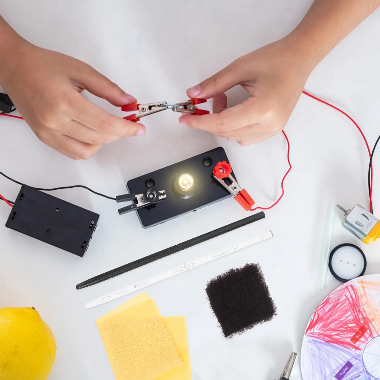 2 set 2 sets wrijving elektricien experiment kit acryl rubberen staven doek voor natuurkunde klaslokaal diy wetenschapsprojecten gereedschap