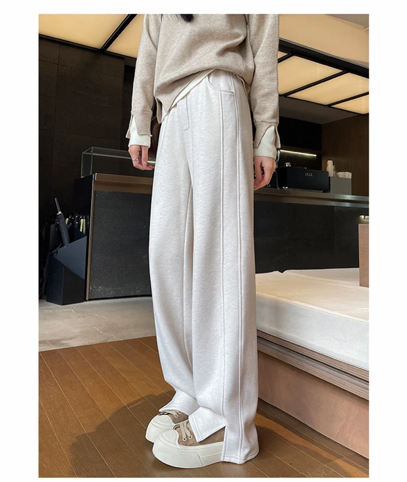Kunstwollhose mit weitem Bein für Damen, modische elegante Baggy-Hose, Herbst-Winter-Bürohose für Damen, koreanische High-Waist-Straight-Hose, neu – Detail 12