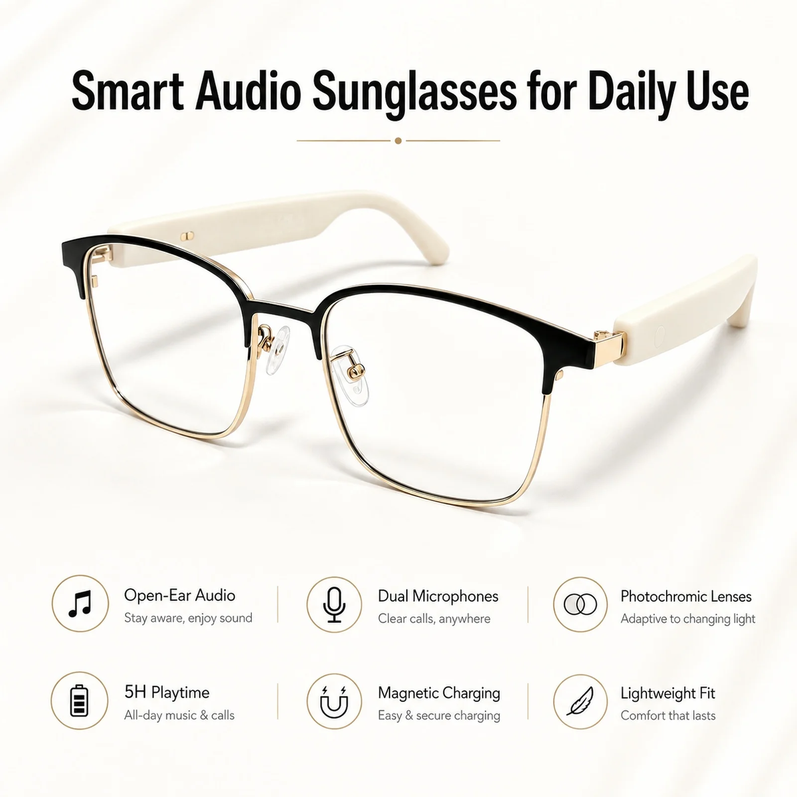 Open Ear Bluetooth Glasses For Office Driving, Photochromic Sunglasses, Smart Ai Voice Control Smartglasses For Daily Wear