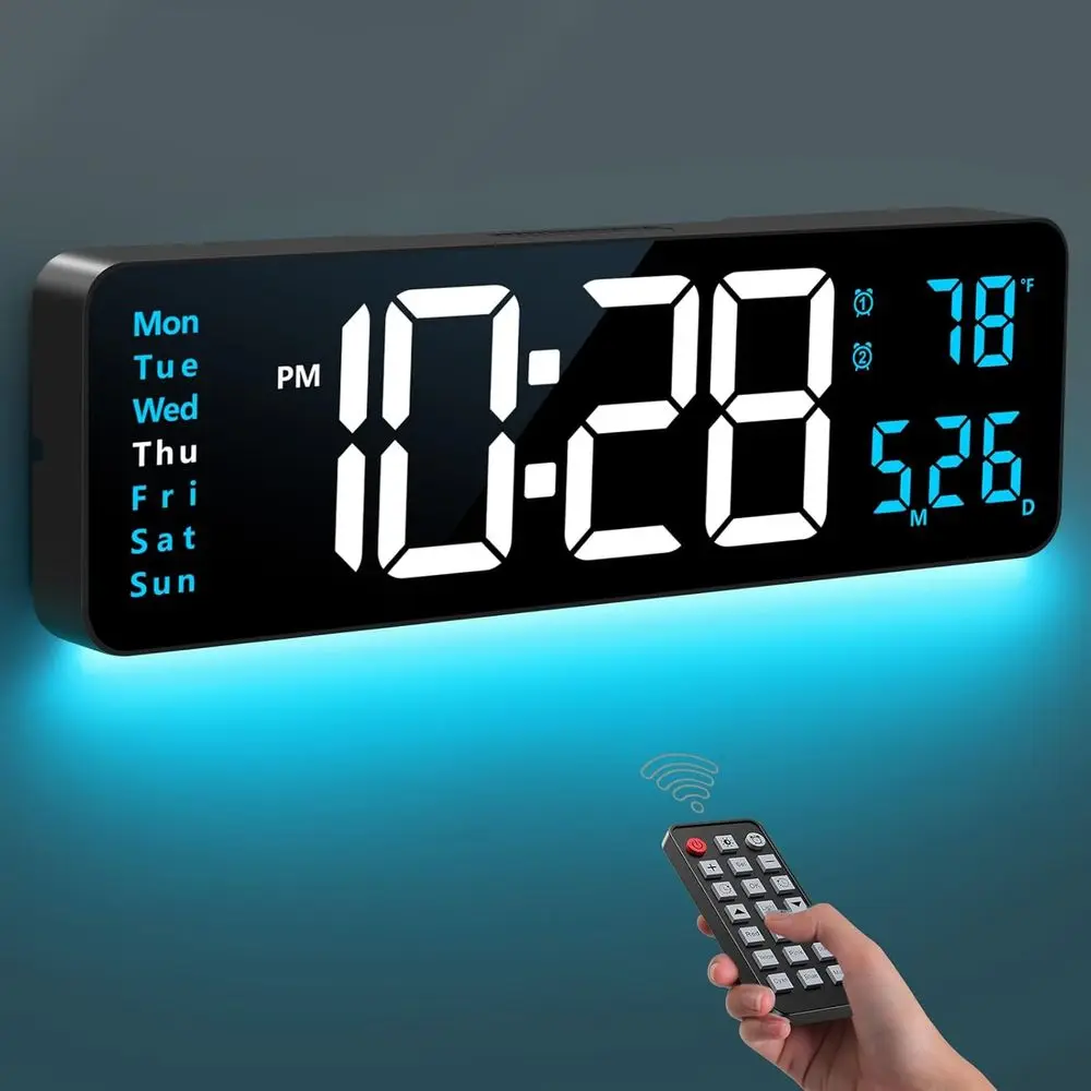 

Цифровые настенные часы, цифровые часы с большим дисплеем 16 дюймов и ночником, настенные часы с DST, будильником, светодиодом, датой, неделей, температурой или Livin