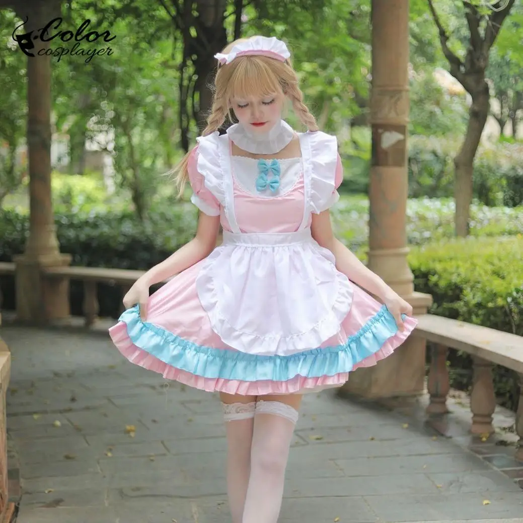 

Color Cosplayer Kawaii Lolita Suit Japanese Anime Dress Pink Maid Cosplay Costume Halloween Coffee Servant Adult Clothing