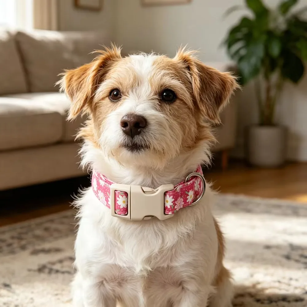 Pink Daisy Dog Cat Collar Adjustable Soft Floral Pet Collar Quick Release Buckle D Ring for Small Medium Dogs Cats Puppy Kitten