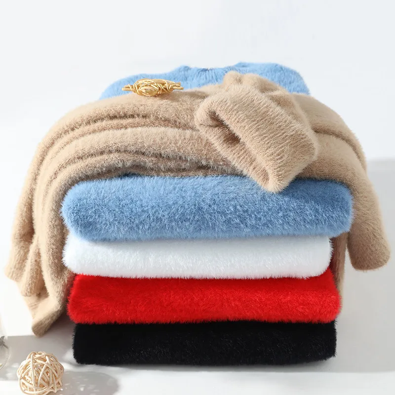 

Модный мужской вязаный свитер, повседневный базовый слой из искусственного меха, зимний теплый длинный свек, круглая одежда из полиэфирного волокна