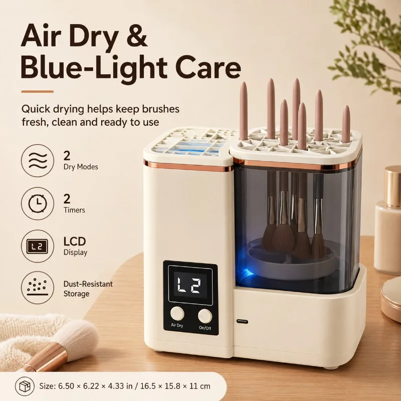 Electric Makeup Brush Washer and Dryer Machine 3000mAh Type-C Cosmetic Brush Cleaner with LCD Display Dustproof Storage Kit Tool view 4