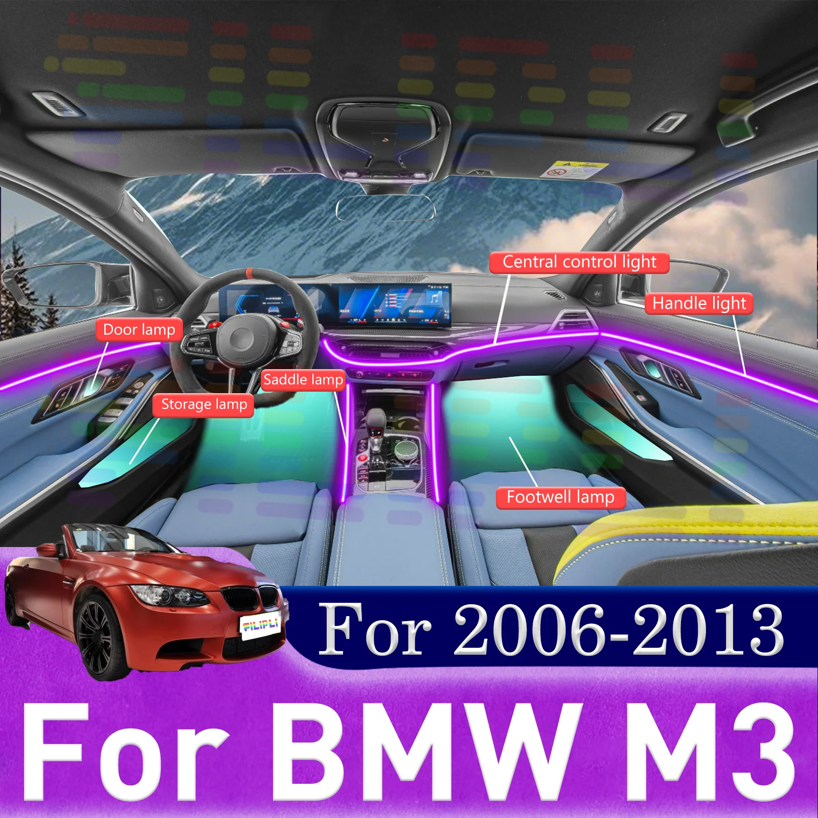 

Для BMW M3 салон автомобиля светодиодная лента украшение 64 цвета RGB Symphony APP управление окружающей лампой для 2006-2013 гг.