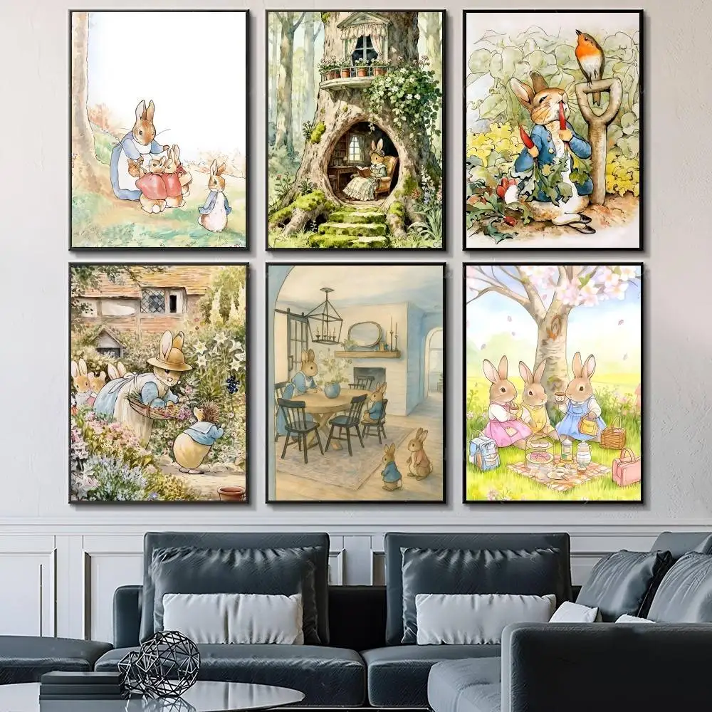 Anime Cartoon Child P-Peter Rabbit Manga Posters Fancy Wall Sticker for Living Room Bar Decoration Wall Decor