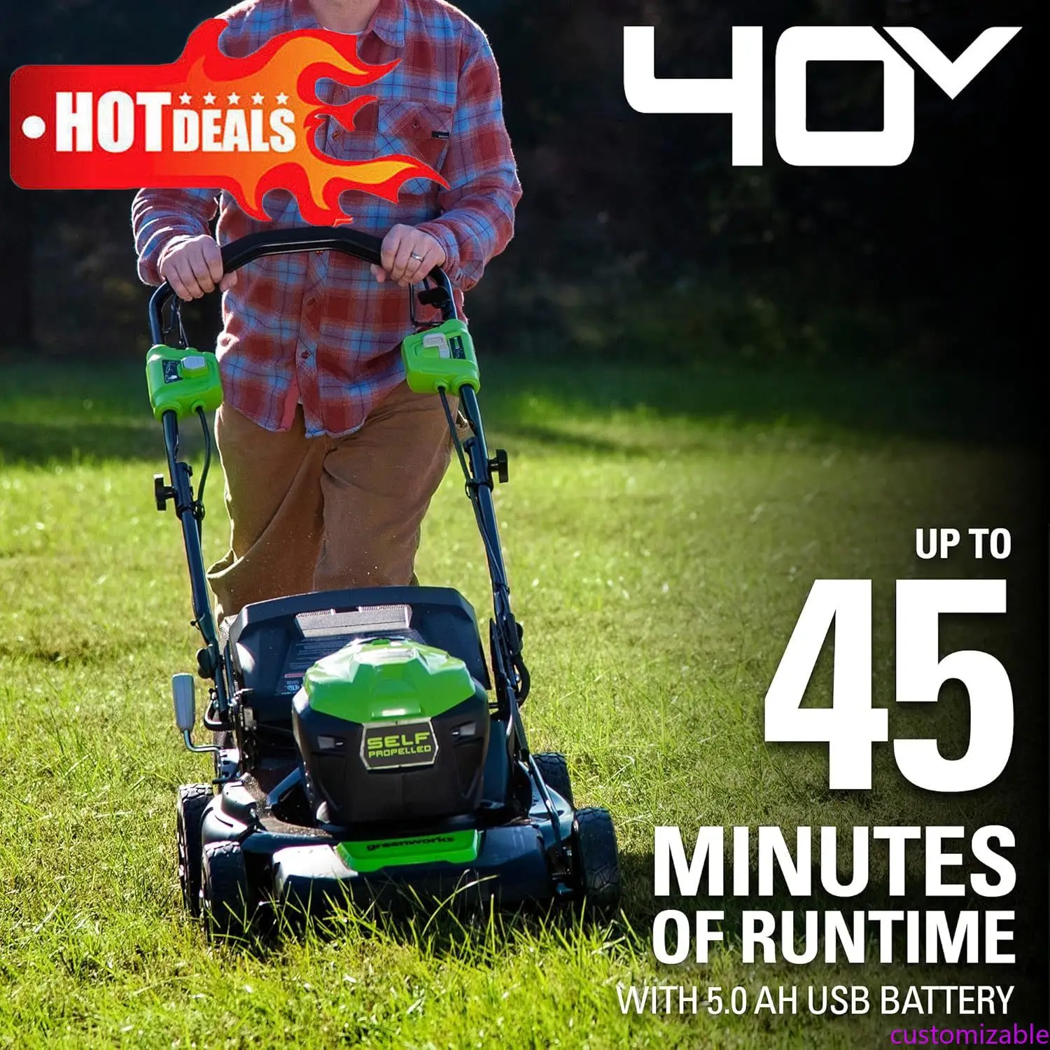 

Customizable 40V 21" Brushless Cordless (Self-Propelled) Lawn Mower (75+ Compatible Tools), 5.0Ah Battery And Charger Included