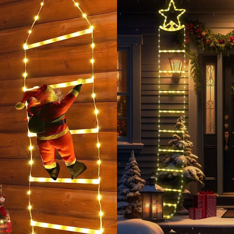 Santa Climbing Ladder String Lights with - USB-Powered, 8 Lighting Modes- Perfect for Christmas Party Decorations