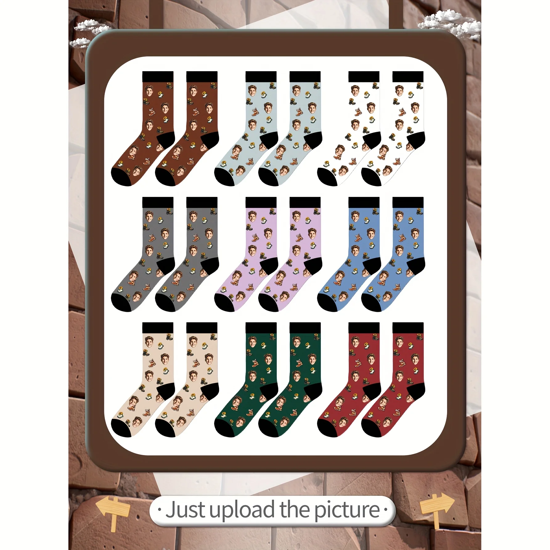 

1 пара (в индивидуальной и групповой упаковке) персонализированных носков с фотографией пары, носки с индивидуальным дизайном, с возможностью нанесения вашего изображения.