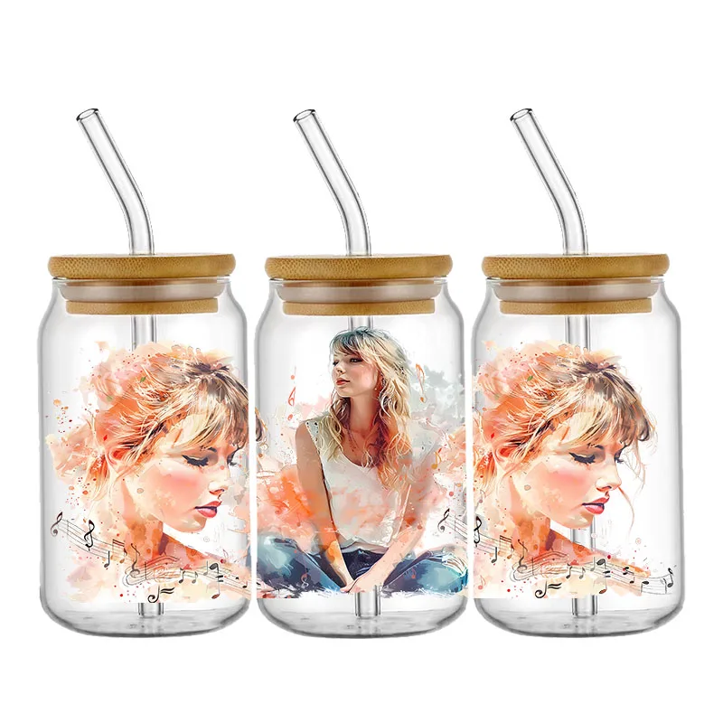 Super Star singer love story UV DTF Transfer Sticker Cup Wraps For16OZ Glass Libbey Can Bottle Selfadhesive Washable DIY Custom