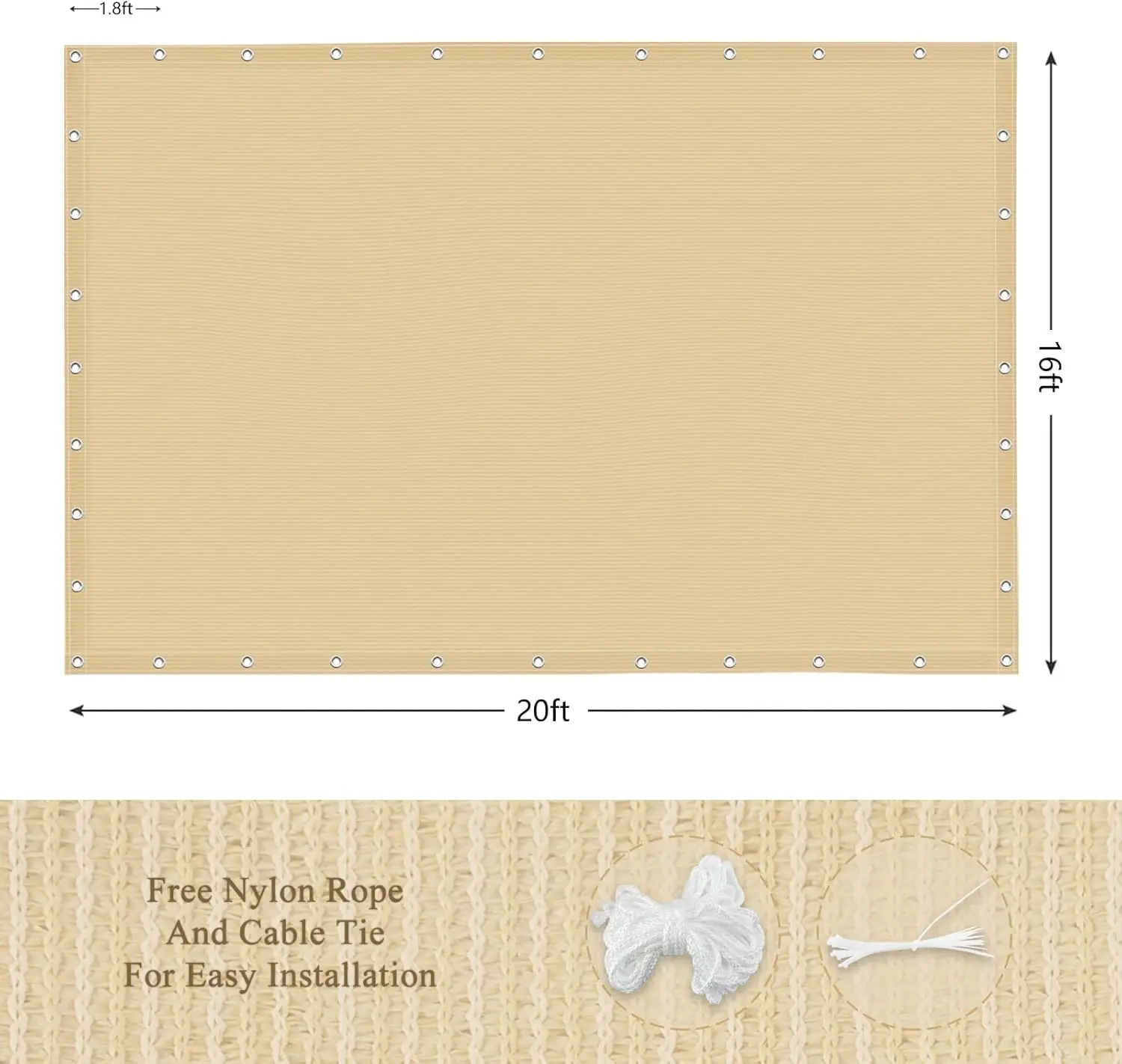 قماش مظلة خارجي 90%، مقاس 16 × 20 بوصة، عريشة، سطح السفينة، ومظلة شمسية للفناء الخلفي مع حماية من الأشعة فوق البنفسجية، مادة HDPE مقاومة للحرارة #2