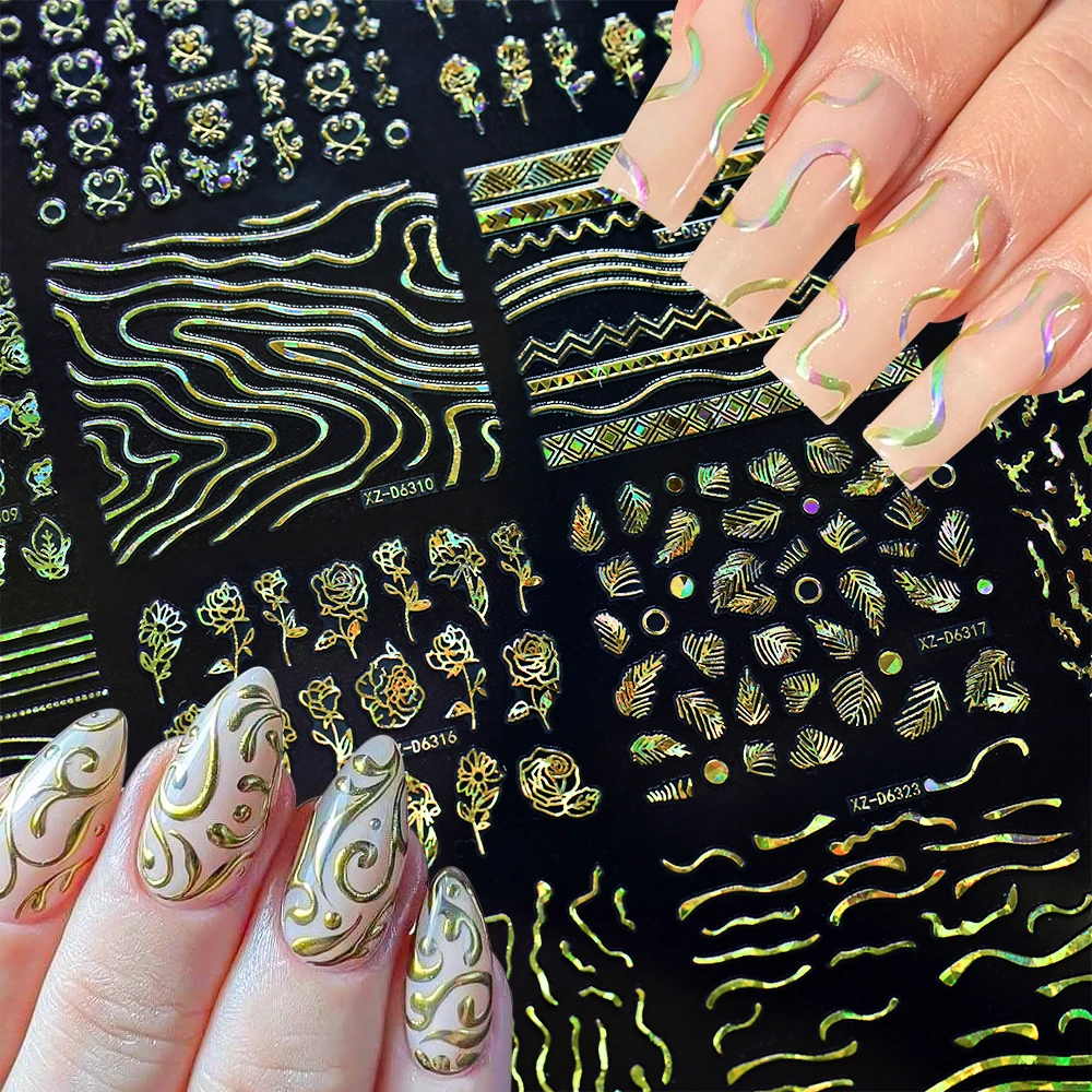 30 pièces 3D lignes simples autocollants pour ongles bronzant or métal rayure lettres décalcomanies courbe Gel ongles Art curseurs vernis manucure décor
