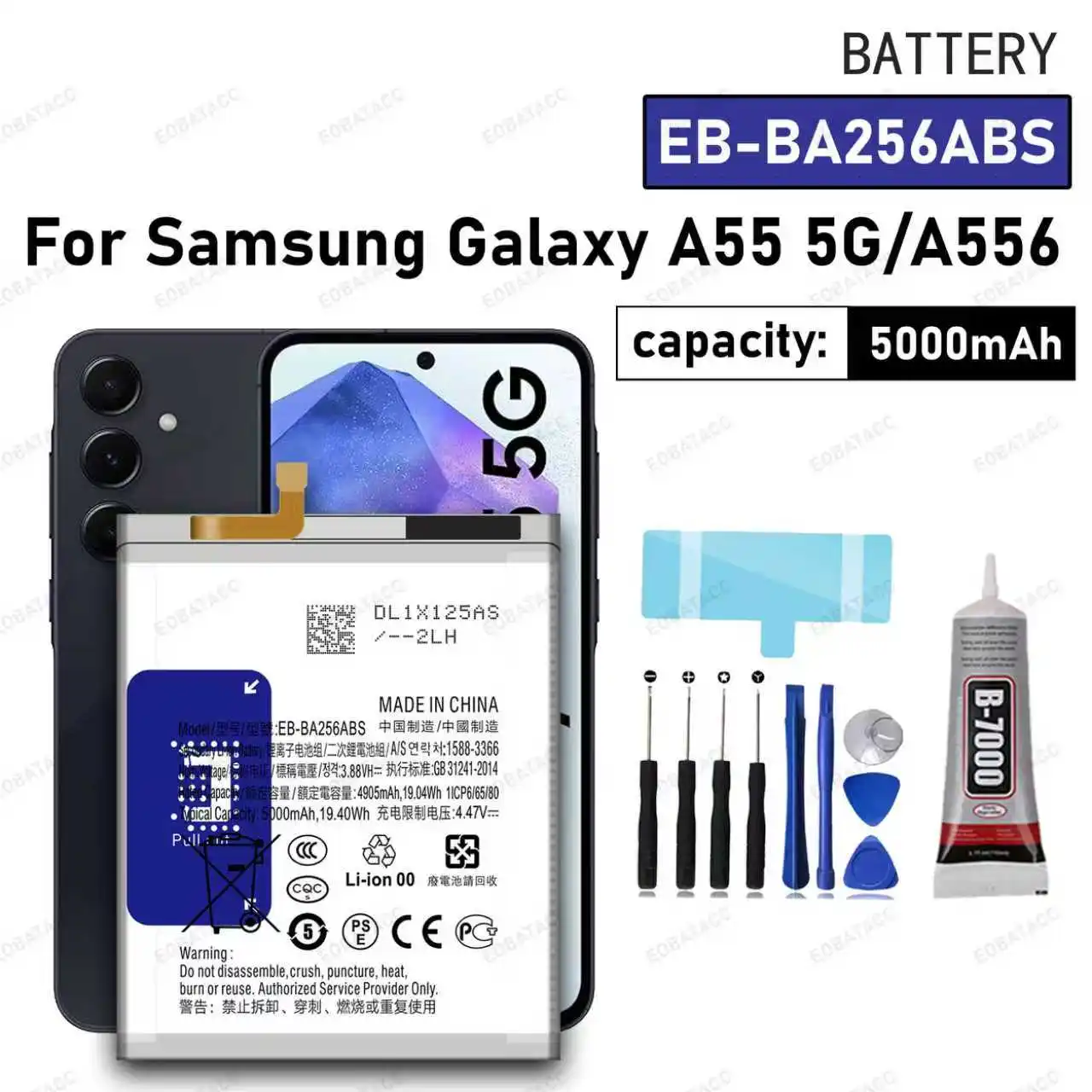 100% New High Quality EB-BA256ABS Replacement Battery For Samsung Galaxy A25 5G A55 A256 Mobile phone Batteries+Free Tools