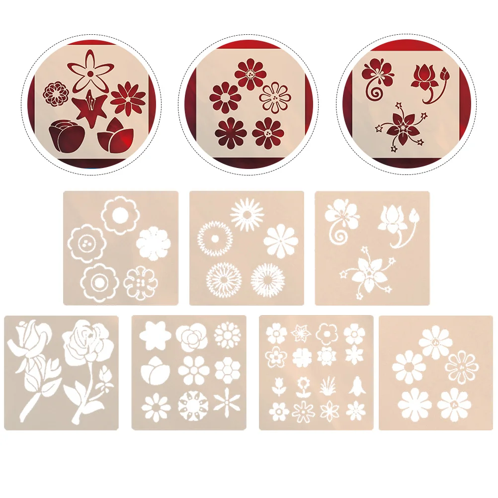 แม่แบบลายดอกไม้ 7 ชิ้น แบบโปร่ง ทนทาน สำหรับทำการ์ดของขวัญ DIY งาน Scrapbooking วาดภาพ งานฝีมือ และงานเพ้นท์