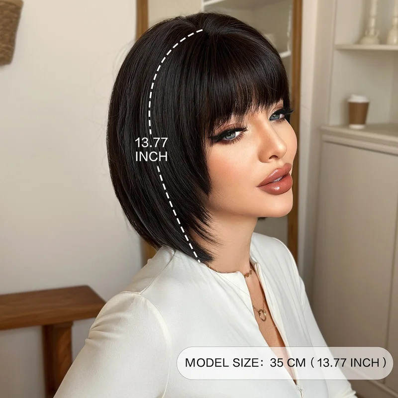 Black short hair  with full head cover and pompadour hairstyle