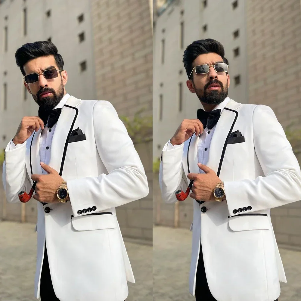 

2-piece Men Suit Gentle Business Blazer Black Pants One Button Wedding Groom Formal Work Wear Party Causal Tailored