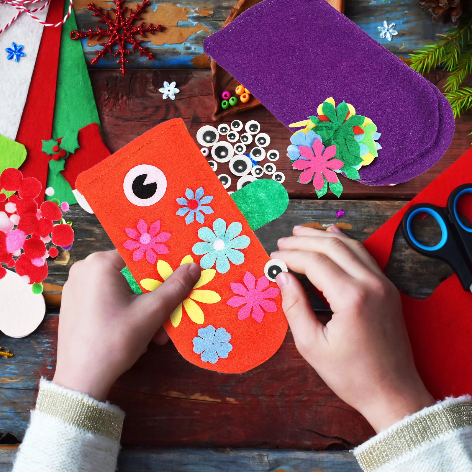 1 ชุด Felt หุ่นมือชุด 1 ชุด 24 5x14 ซม.รูปแบบที่หลากหลายสีสันสดใส DIY หัตถกรรมเย็บชุดเด็กทําด้วยมือวัสดุ