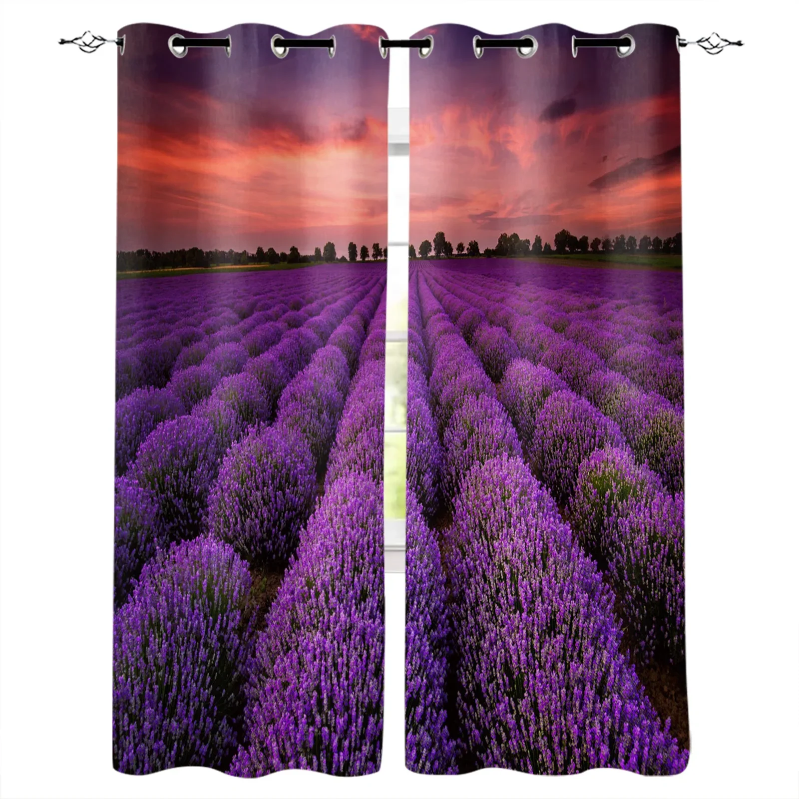 Purple Lavender Flower Field Blackout Curtains Window Curtains for Bedroom Living Room Decor Window Treatments