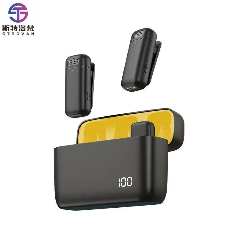 

2in1 Noise Cancelling Condenser Microphone Clip-on Wireless Mics for Smart Phone Live Vlog Recording Plastic Material