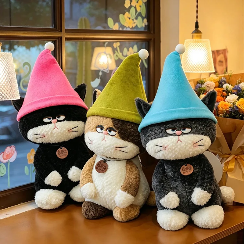 30cm Sit Witch Hat Black Cat Plush Toy Stuffed Kitten Orange Cats Halloween Gift Kids Festival Decor Gift Office Home Decoration