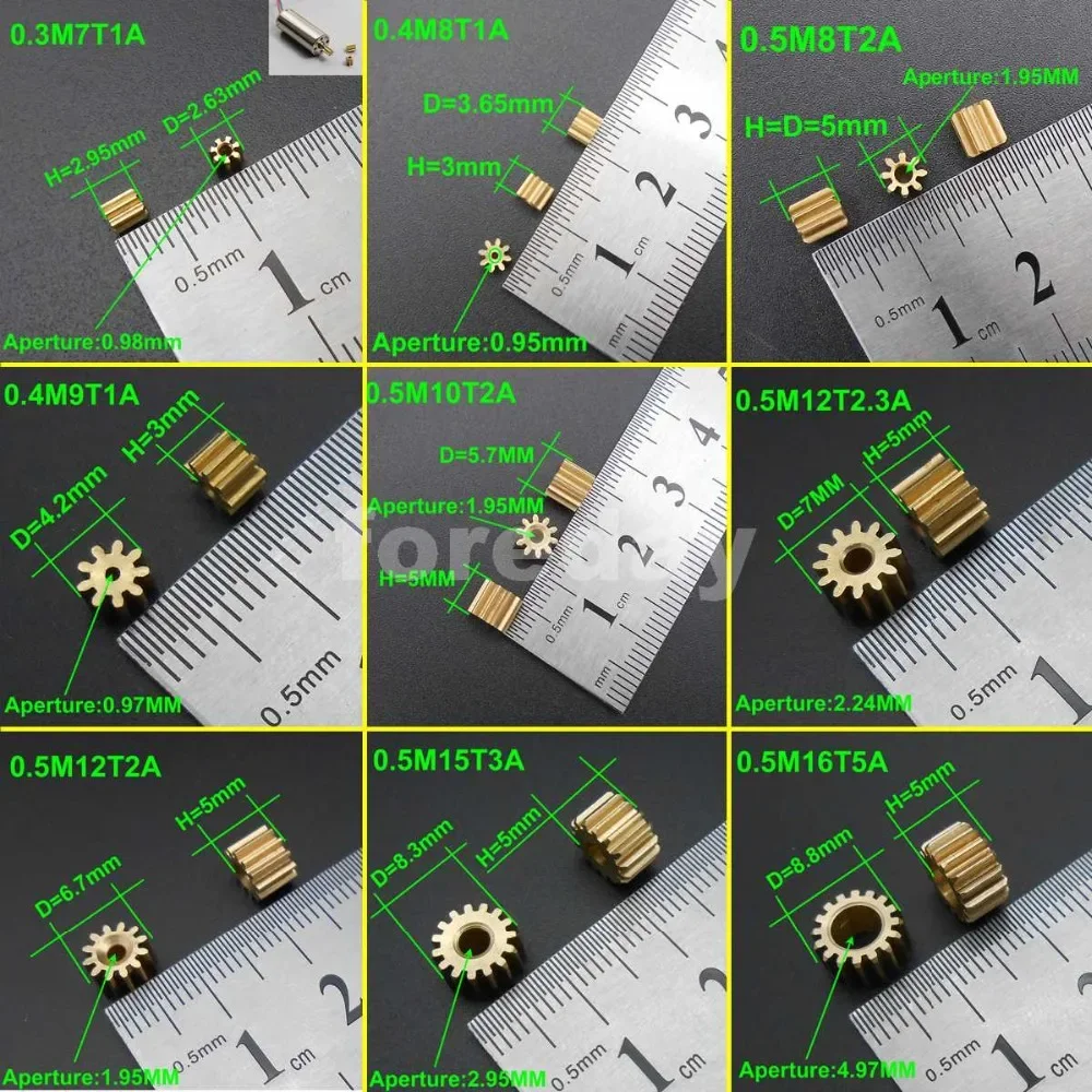 

20PCS/LOT Copper Spur Gear Brass Gears 0.3M 0.4M 0.5M 0.5 Modulus Aperture 1MM 2MM 3MM 3.17MM 5MM 7T 8T 9T 10T 12T 14T 15T 16T