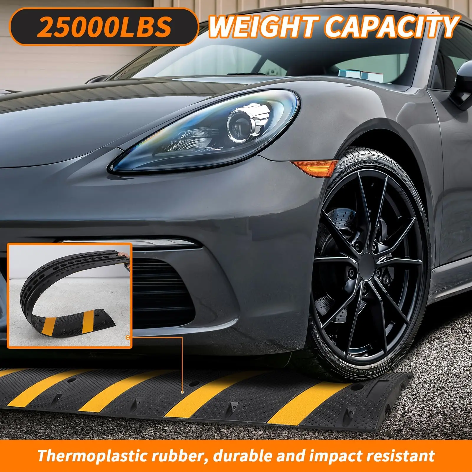 6 Ft Rubber Speed Bump, 2 Pack 2 Channel Modular Heavy Duty Speed Bumps Humps 25000 lbs Load Capacity, Cable Protector Ramp for Asphalt Concrete Gravel Driveway Road | 25000 lbs Load Capacity Cable Protector Ramp for Asphalt Concrete Gravel Driveway Road