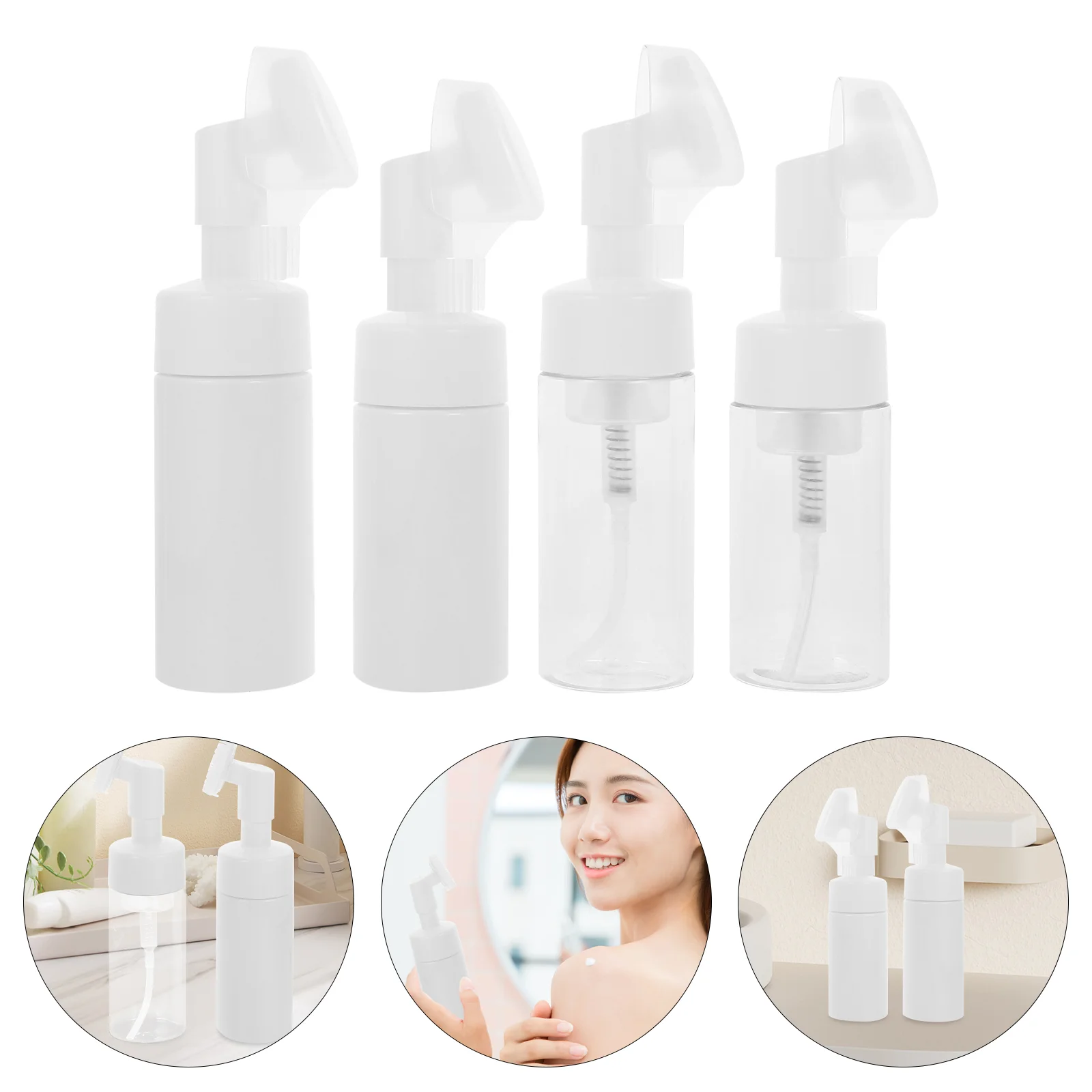 4 Pcs Pore Deep Cleansing Brush Cleanser Mousse Bottle Plastic Face Facial Manual