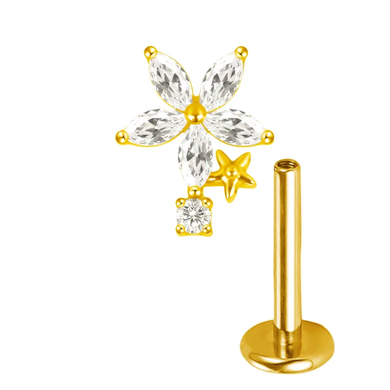 ASTM F136 Titanium Ear Lip Studs with CZ Paved Top