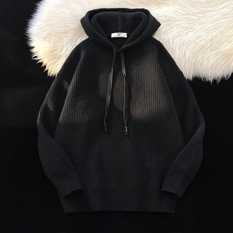 2023 Autumn New Hooded Korean Fashion Casual Solid Color Pullover Sweater