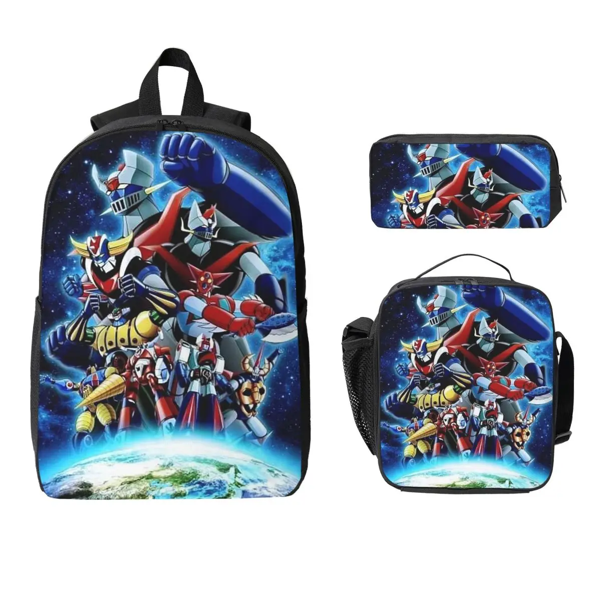Mazinger Z Mad Robot Grendizer Anime Manga Mochila Bolsa para libros Bolsa escolar Bolsas de hombro para portátil 3ps Bolsa térmica para el almuerzo Estuche para lápices