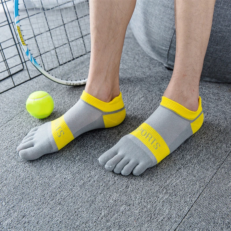 Pure Cotton Five Finger No Show Socks Mens Sports Breathable Comfortable Shaping Anti Friction Ankle Socks With Toes EU 36-45