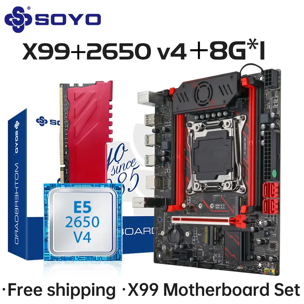 

Набор игровых материнских плат SOYO X99 C612 с процессором Intel Xeon E5 2650 V4 DDR4 8G * 1 2133 МГц ОЗУ, компоненты настольного компьютера, материнская плата