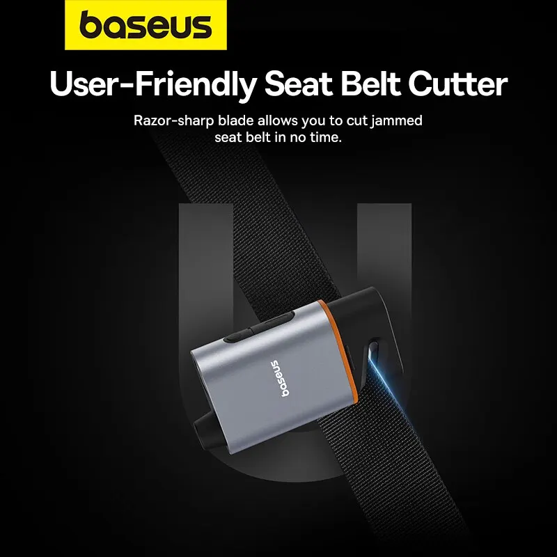 Baseus Car Emergency Safety Hammer 3 in 1 U-shaped Seat Belt Cutter Window Breaker Escape with Emergency Lamp Car Accessories view 4