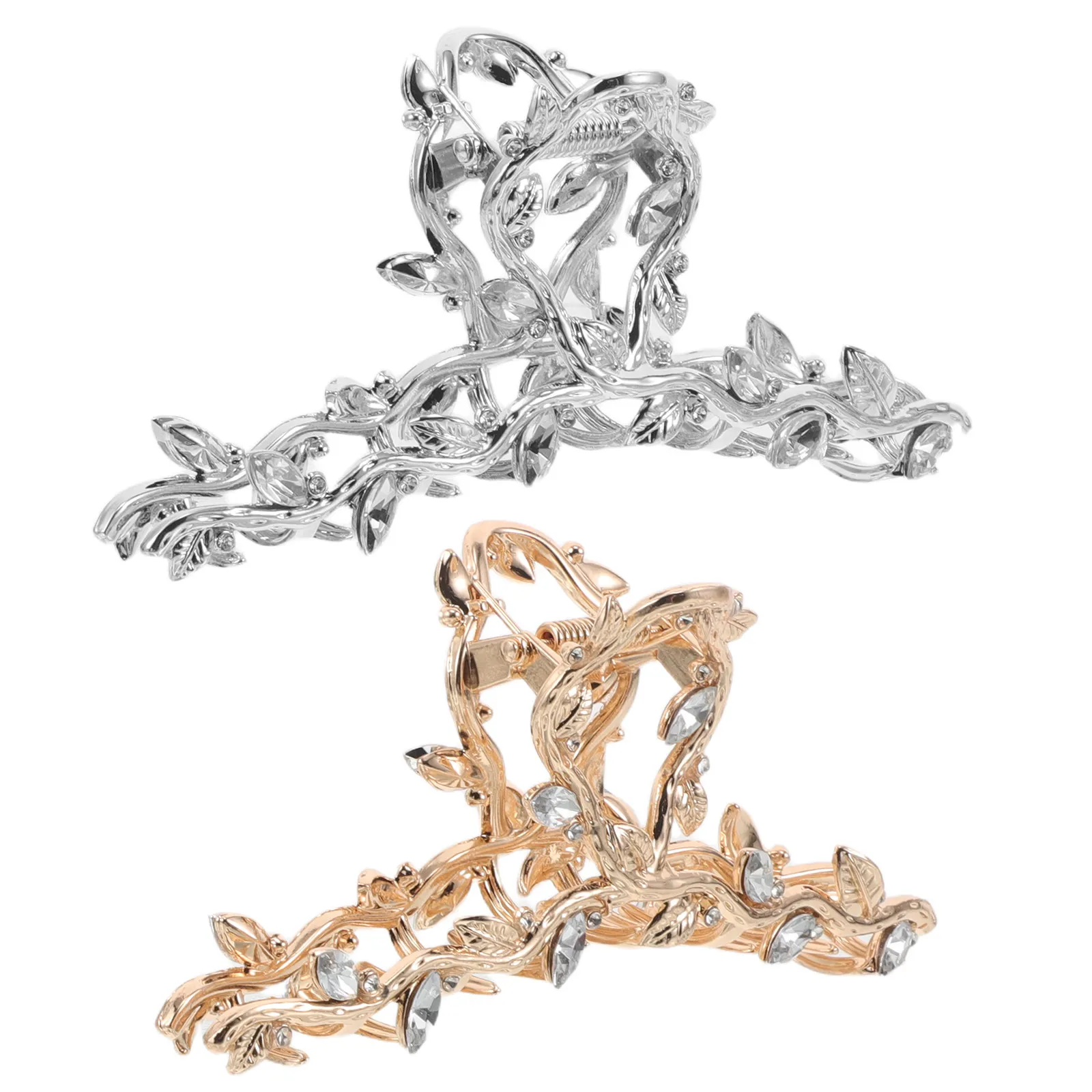 2Pcs Alloy Rhinestone Leaf Hair Claw Clips Gold Silver Non-Slip Large Claw Barrette for Thick Hair Styling Accessories