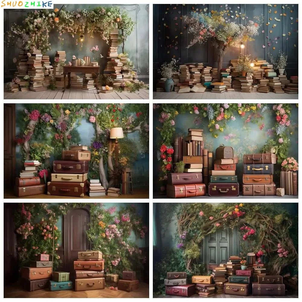 

Photography Backdrop Graduation Party Photocall Custom Books Luggage Flower Vines Table Wall Portrait Backgrounds Props