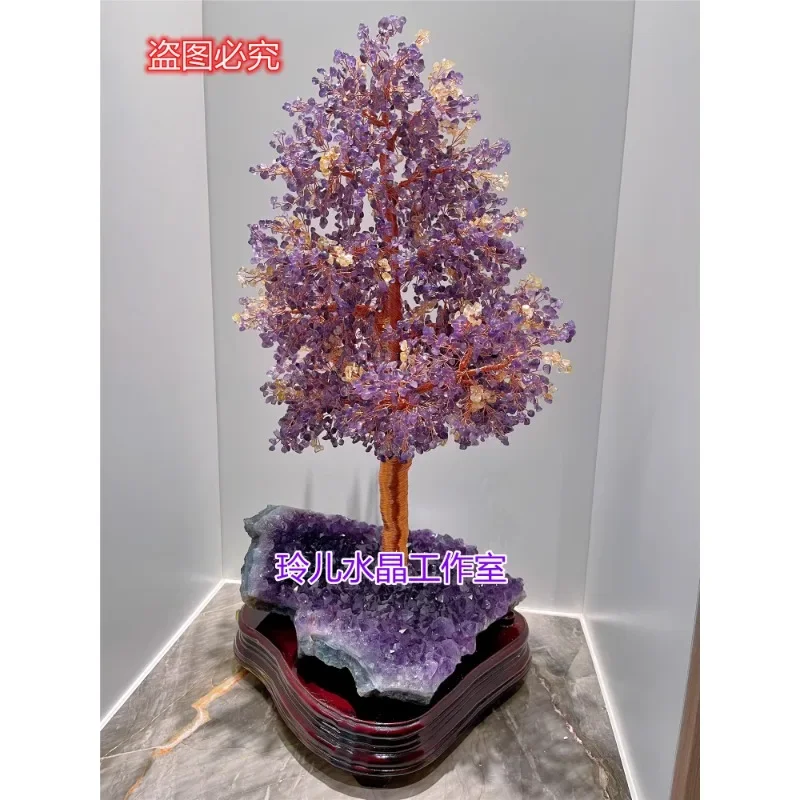 Genuine pure natural amethyst lucky tree purely handmade bottom