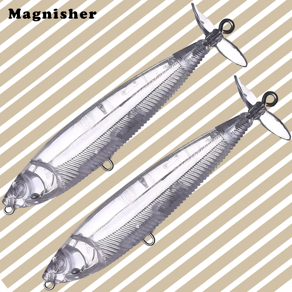 Magnisher 10PCS Unpainted Topwater Baits Blanks Fishing Lures 10.5cm 10.3g Spin Tail Hard Baits DIY Propeller Popper Bait