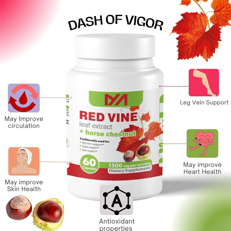 Vitis Vinifera extract and chestnut extract, used for healthy skin, leg veins, circulation, and heart