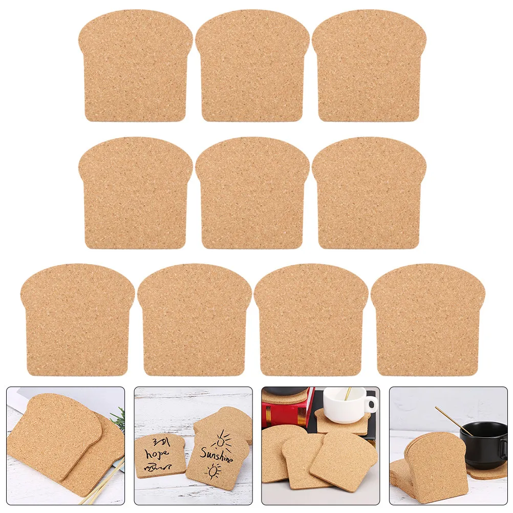 10Pcs Heat Insulation Cork Coasters Toast Shape Anti-Scald Cup Mats for Home Office Restaurant Cafe Table Protection Drink