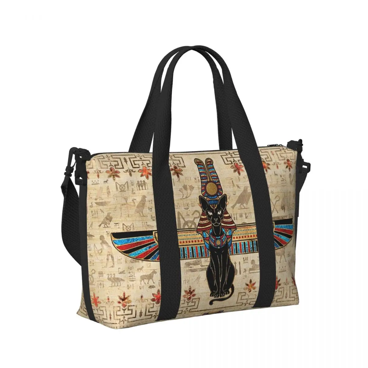 

Египетский кот, египетский иероглиф, пляжная дорожная сумка, большая вместительная сумка-тоут для тренажерного зала, йоги, женская дорожная сумка для покупок