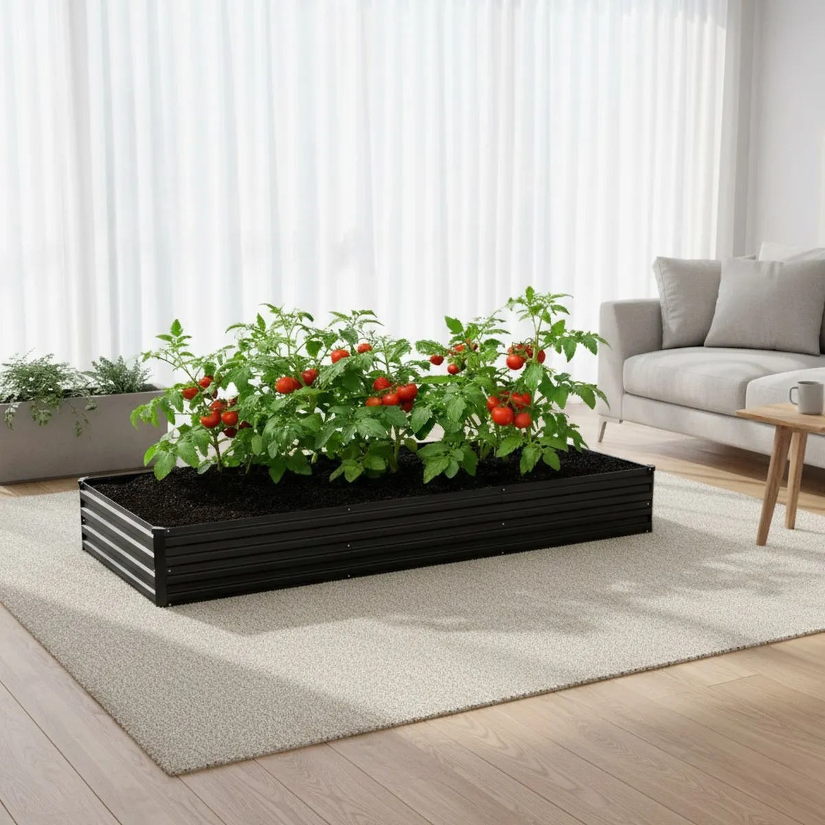 Galvanized Raised Garden Bed 12x4ft Metal Planter Kit for Outdoor Vegetable Herb Flowers Black