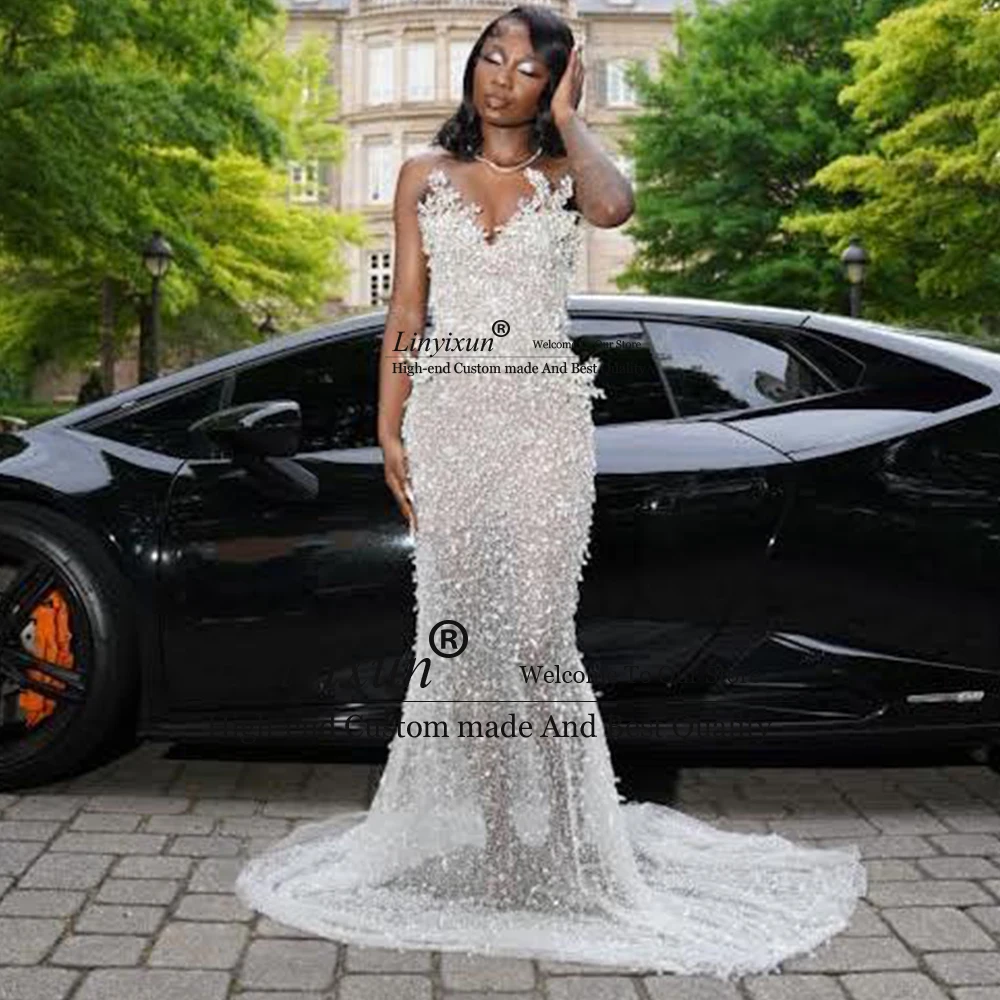 

Sparkling Crystal Prom Dresses 2025 Sleeveless Glitter Mermaid Wedding Party Gowns Woman Dress Customized vestido madrinha