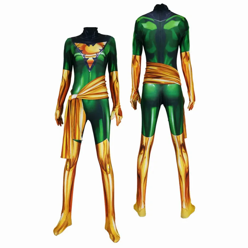 Phoenix Costume Cosplay rosso nero verde bianco Jean Grey Suit X-Men Dark Phoenix Superhero Zentai body tute di Halloween