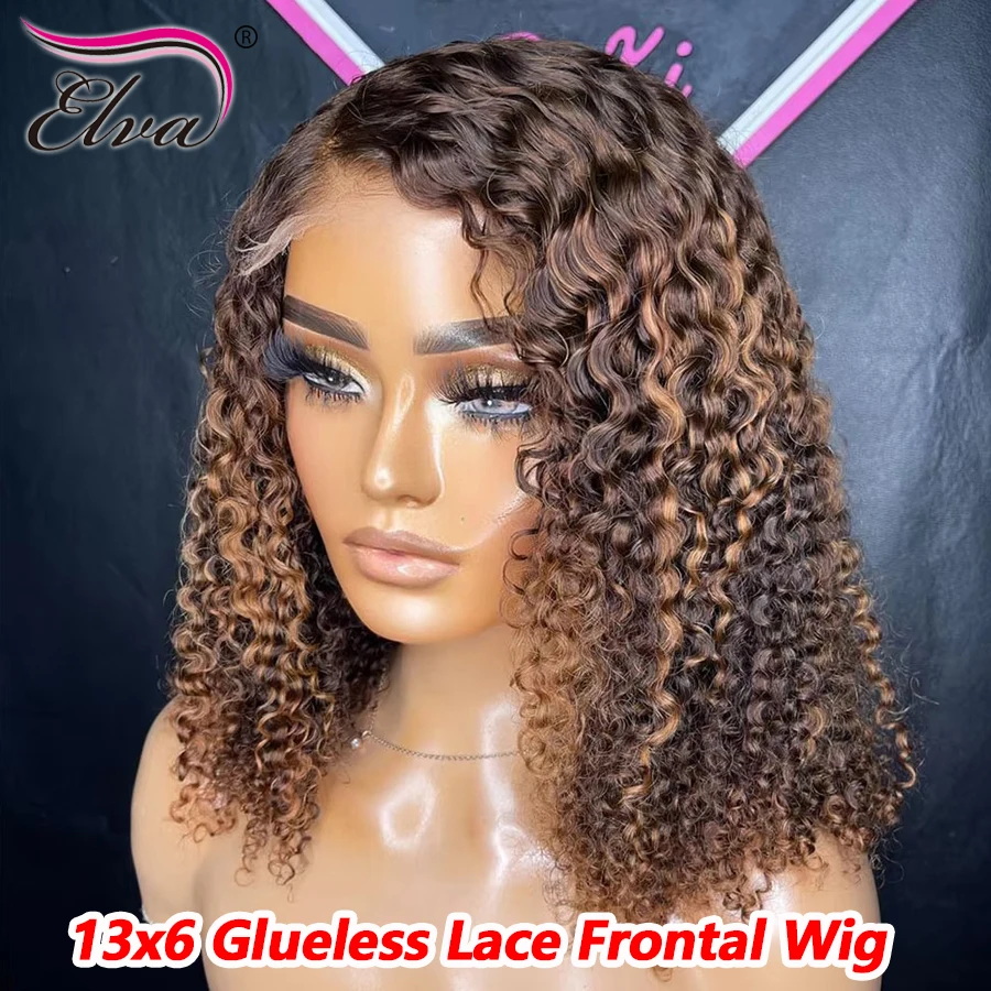 

Elva Burmese Curly Bob 13X6 Transparent Lace Front Wig Ombre 1b27 Color Short Lace Frontal Glueless Wig Human Hair Ready To Go
