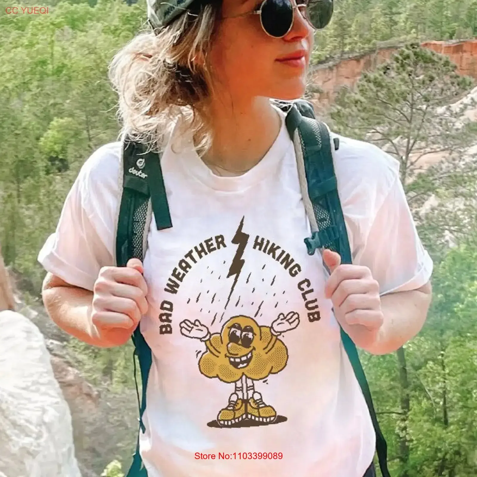 Bad Weather Club de senderismo Granola Girl cuello redondo estético Van Life Road Trip camiseta aventura Camping vintage lavado Unisex