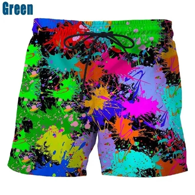 Color Ink Men\'s Swimming Shorts 3D Printed Splash Ink Drip Colorful Ice Shorts For Men Casual Quick Dry Trunks