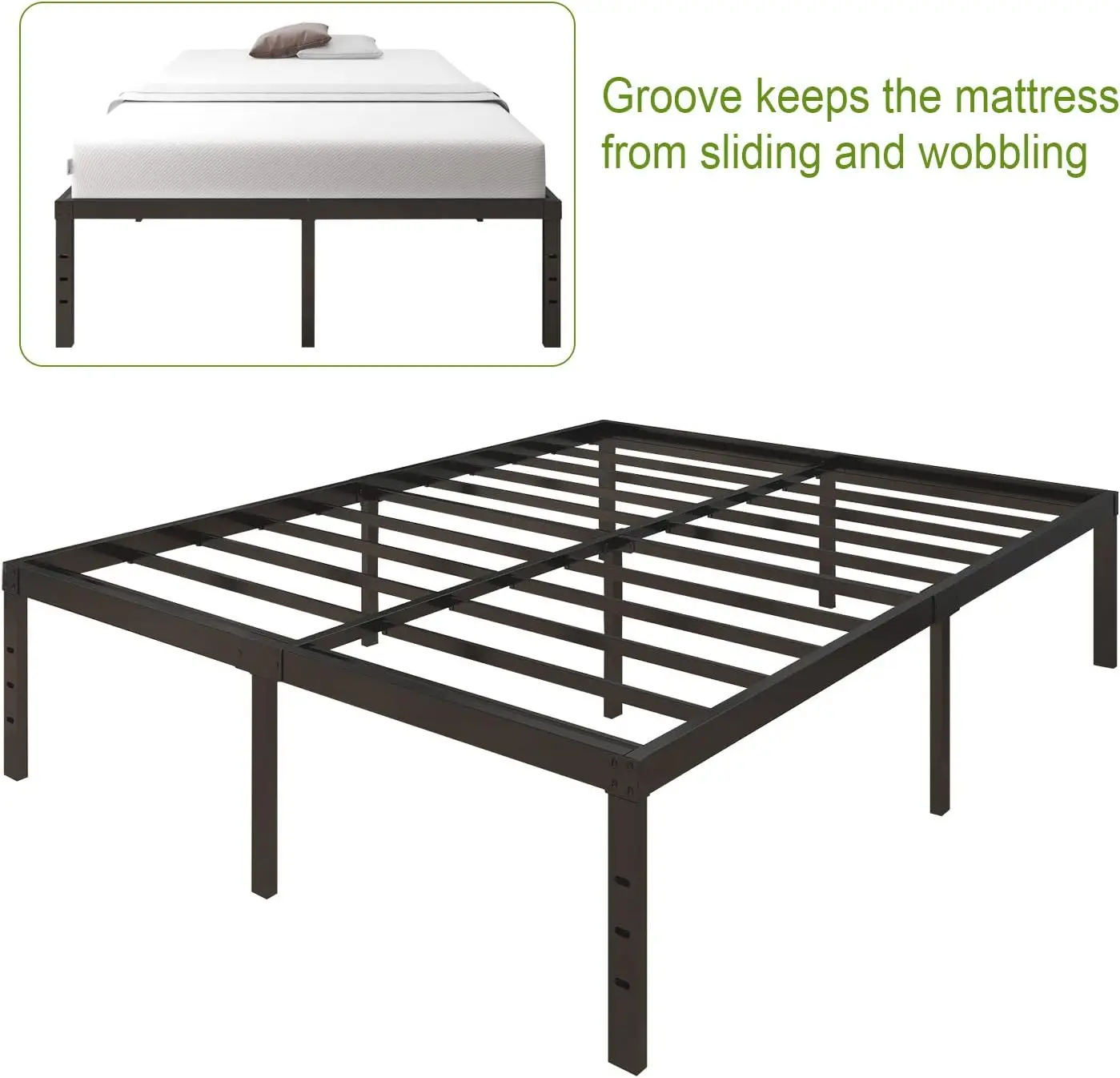 3500lbs Heavy Duty,18 Inch Metal Platform Bed Frame Steel Slat Mattress Foundation/Reinforced Platform/Noise Free/Easy Assembly