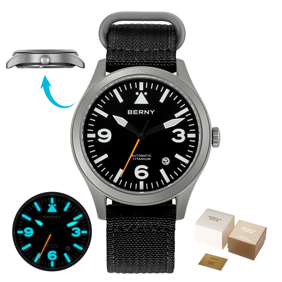 BERNY Volledig titanium automatisch horloge voor heren Saffier AR gecoat 10Bar Avondmaal Lichtgevend herenhorloge Sport Luchtvaart Herenhorloges